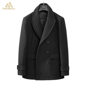 Woolen Peacoat for Men in Black