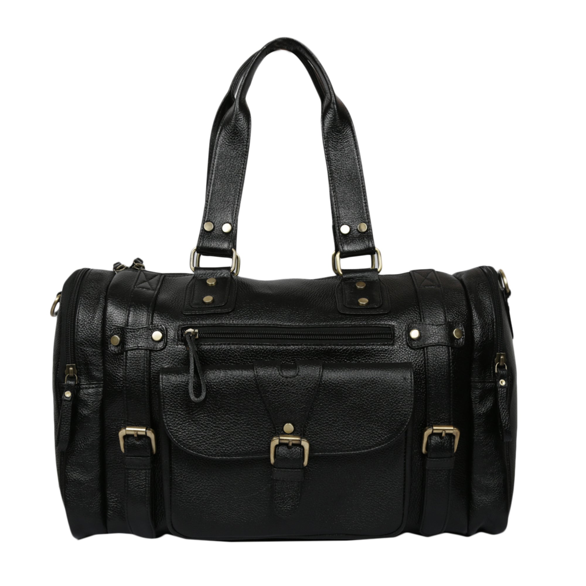 Leather Duffle Bag : Weekender In Jet black – Northman Plus