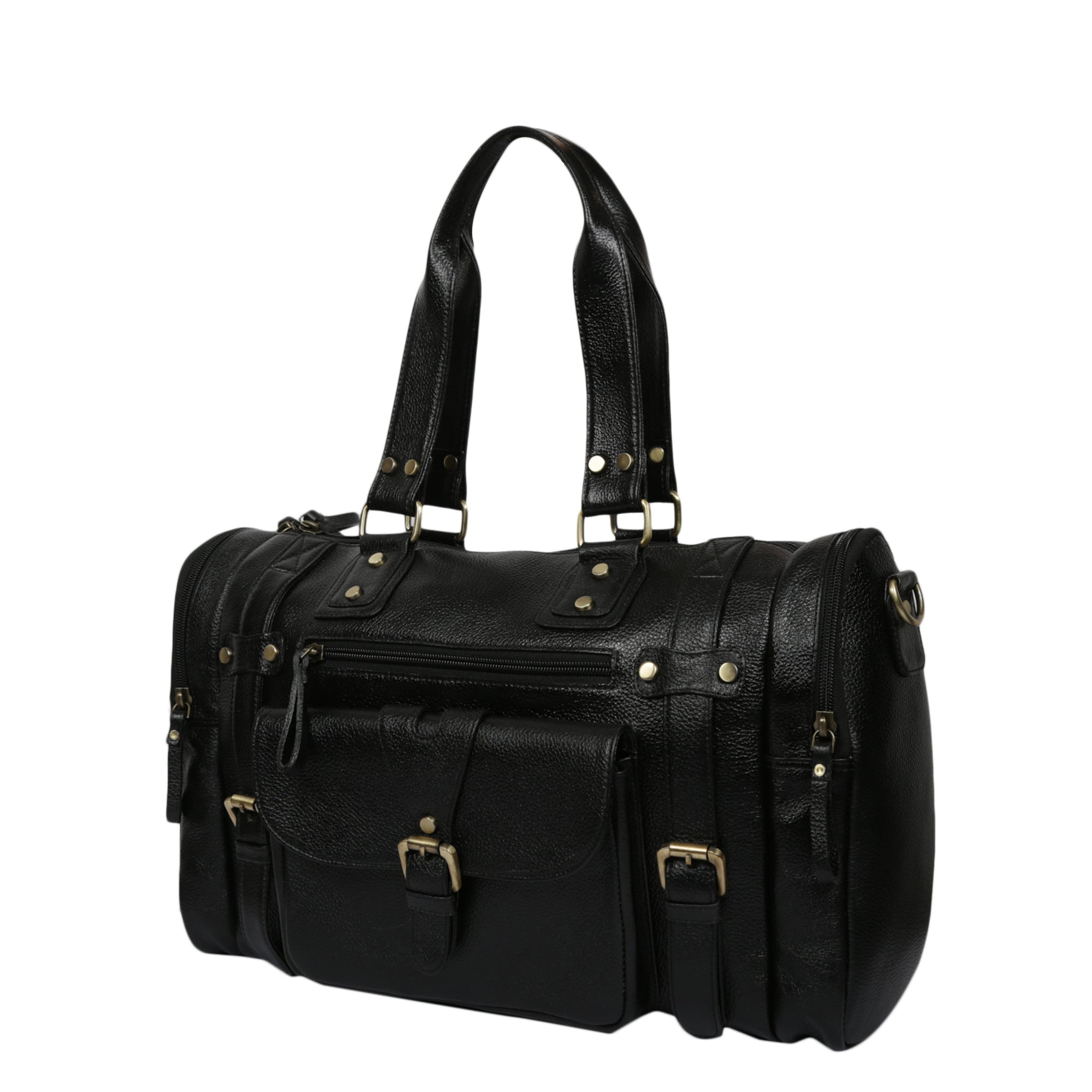 Leather Duffle Bag : Weekender In Jet black – Northman Plus