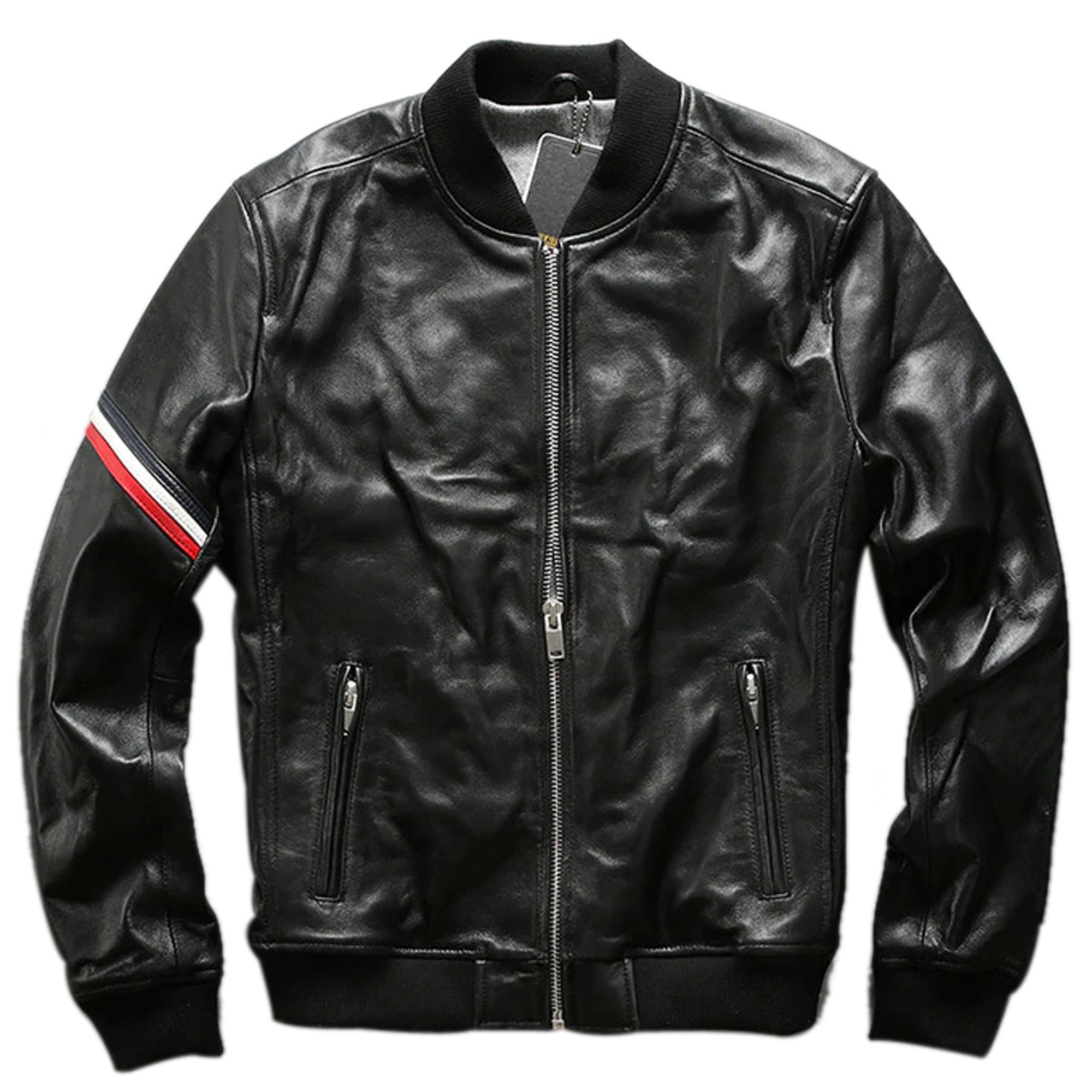 Slim fit best sale leather bomber jacket